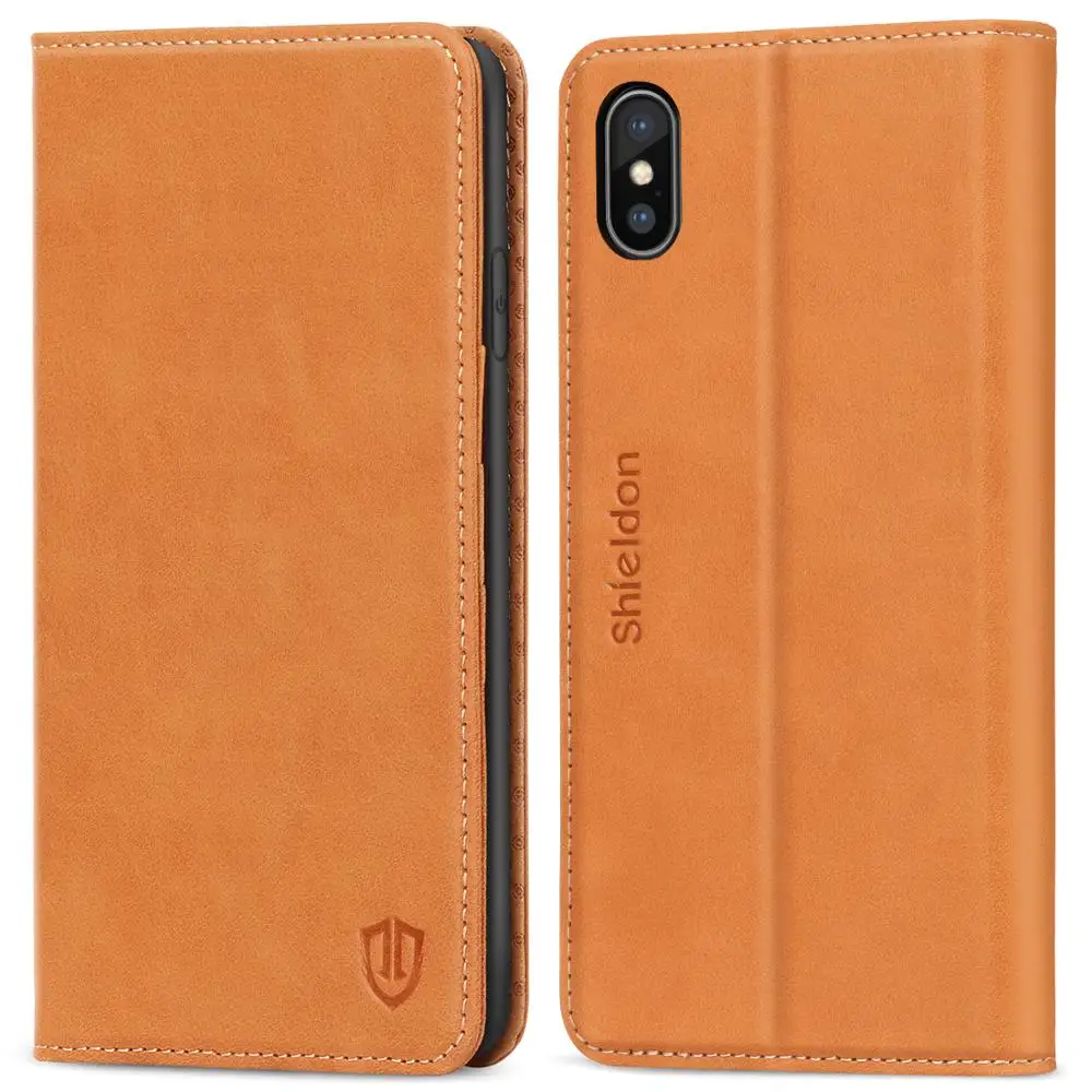 Чехол бумажник SHIELDON для iPhone XS max【натуральная кожа слоты карт ID держатель