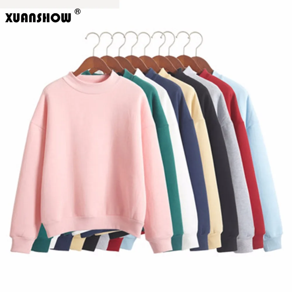 XUANSHOW 2022 Women Sweatshirt Pullover Clothes Candy Colors Autumn Winter Casual Female Fleece Loose Coat  XXL Moletom