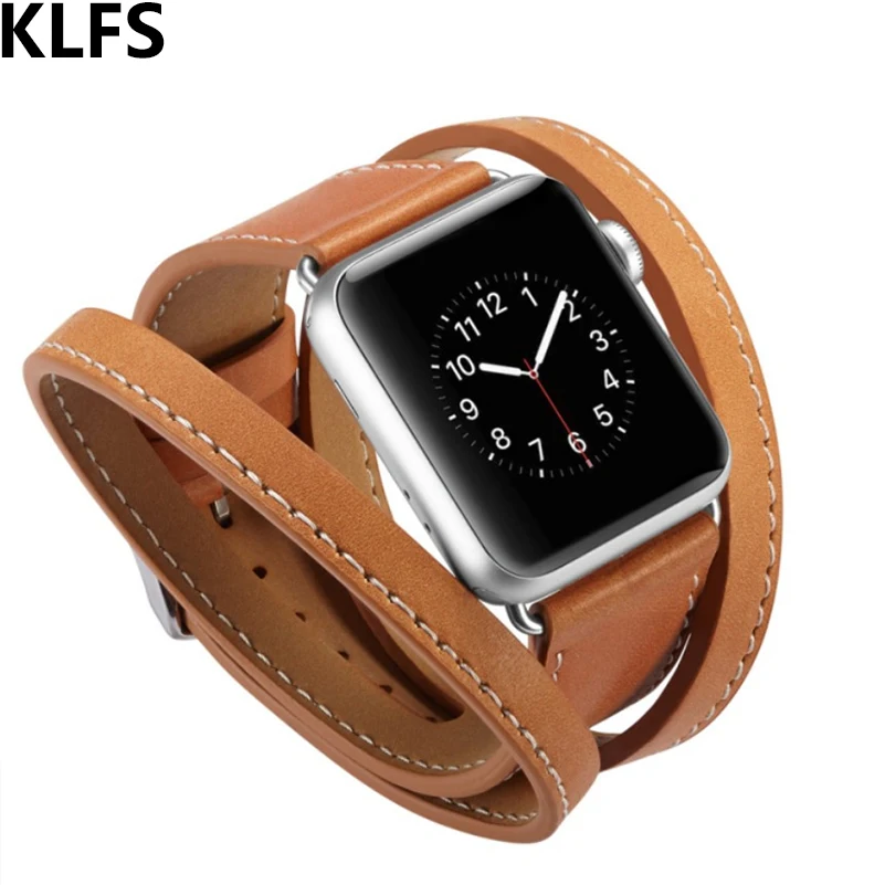 Двойной кожаный ремешок KLFS сменный для часов Apple Watch 1 2 3 4 38 42 40 44|Ремешки часов| |