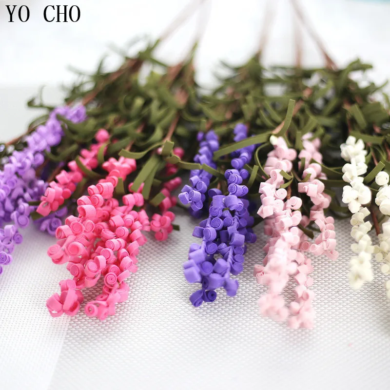 

YO CHO 7 Heads/Bouquet PE Flower Romantic Provence 5 Colors Artificial Flowers Lavender Decoration Wedding Party Garden Decor