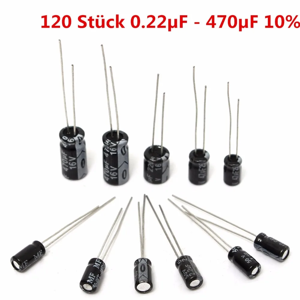 

120Pcs 12 Value 1uF~470uF Electrolytic Capacitors Assortment Kit