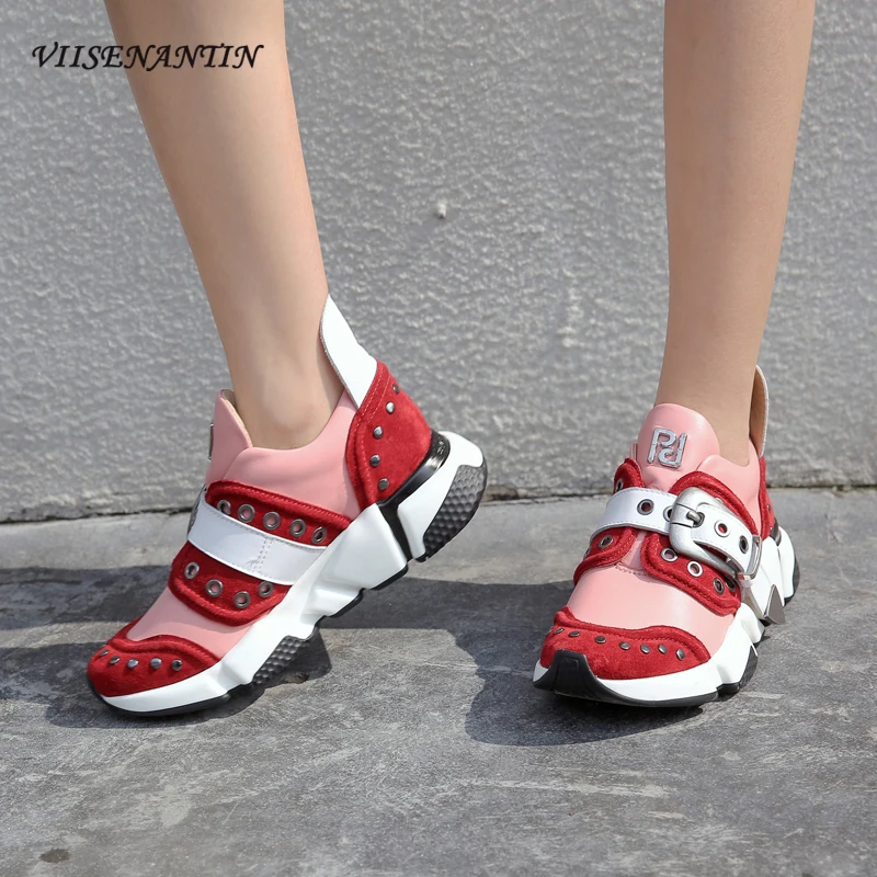 

VIISENANTIN Lady New Color Match Rivets Studded Women Shoe All-match Casual Sports Sneakers Fashionable Zapatillas Mujer