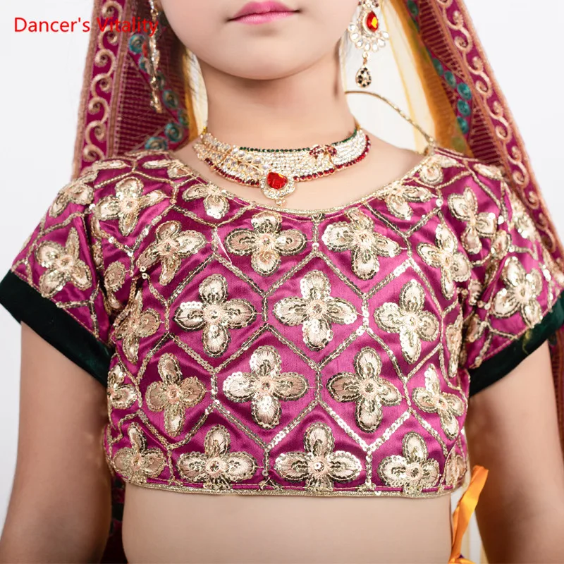 Child India Dance Suit Performance Clothes Girls Belly Tops+Skirt+Veil 3pcs Set For Kid's Stage Competition Costumes | Тематическая