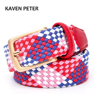 Женский трикотажный ремень с золотой пряжкой, 3,0 см, без отверстий, Прочные Ремни из хлопка с плетеной трубкой, ремень для влюбленного, 3,5 см, мужские ремни