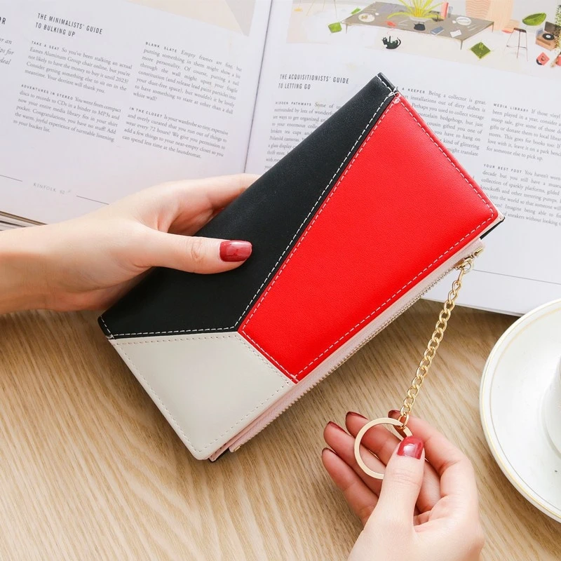 Женский Длинный кошелек с контрастной строчкой клатч простой вместительный на