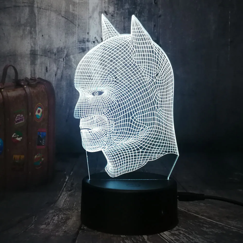 Блеск Прохладный DC Hero головой Бэтмена 3D светодиодный ночной Светильник USB