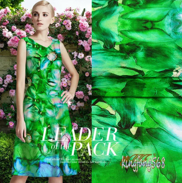 High quality 30% pure natural mulberry silk 70% linen clothing fabric green pink flower shirts dresses 1.18m Y108 | Дом и сад