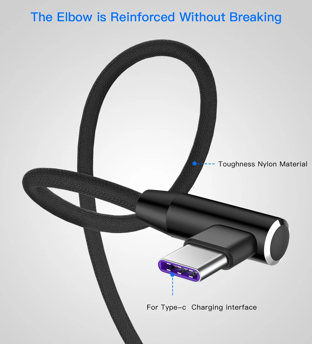 90 градусов usb type C кабель для передачи данных 5A USB-C кабель type-C супер провод для быстрой зарядки для huawei P10 P20 Pro mate 9 10 Pro type C кабель