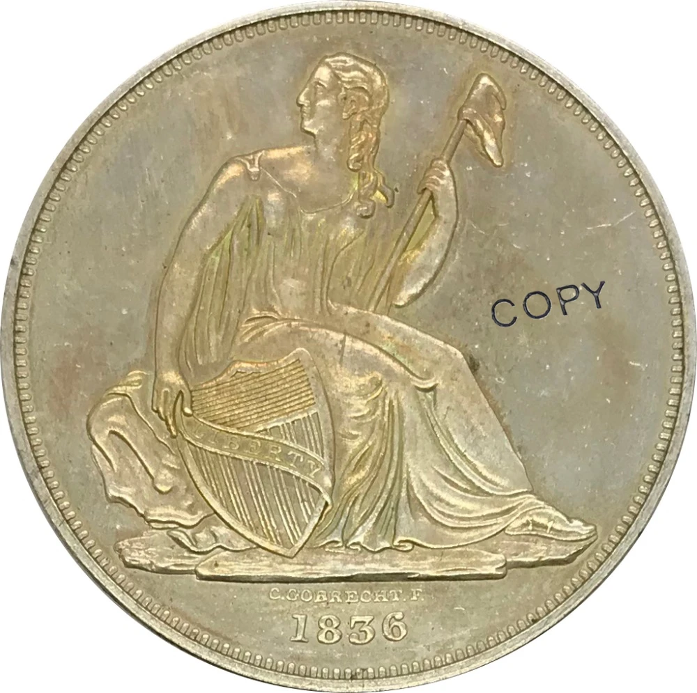 

United States Of America 1836 One Dollar Gobrecht Dollar Name below Base Cupronickel Plated Silver Copy Coin