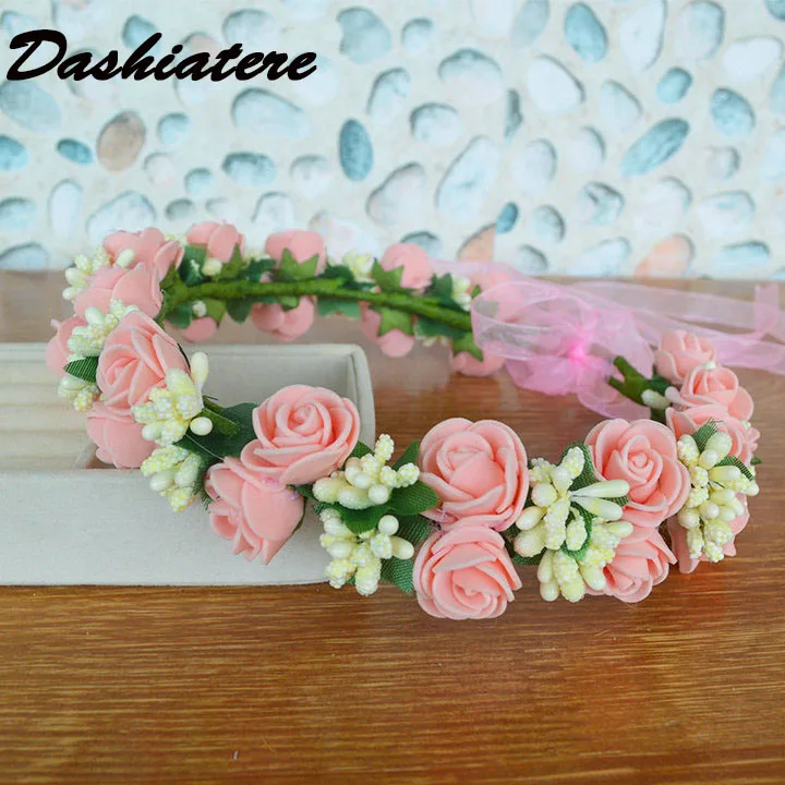 Pink Ivory Wedding Crown for Kids Children Flower Girls Halo Cute Hair Band Mom and Daughter Rose Bridesmaids Headband
