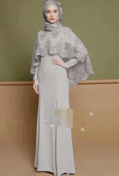 1 компл./лот мусульманское платье с длинным рукавом кружевная Абая Женская Кафтан Дубай мусульманская одежда однотонное кружевное платье