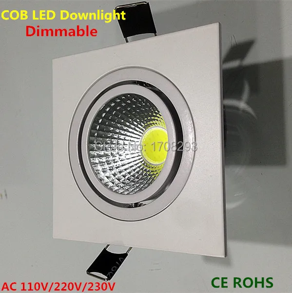 

30pcs The new square COB LED Downlight Dimmable 9W Rotatable, Shell:Aluminum/White ,Indoor Ceiling lamps,AC90~260V CE ROHS