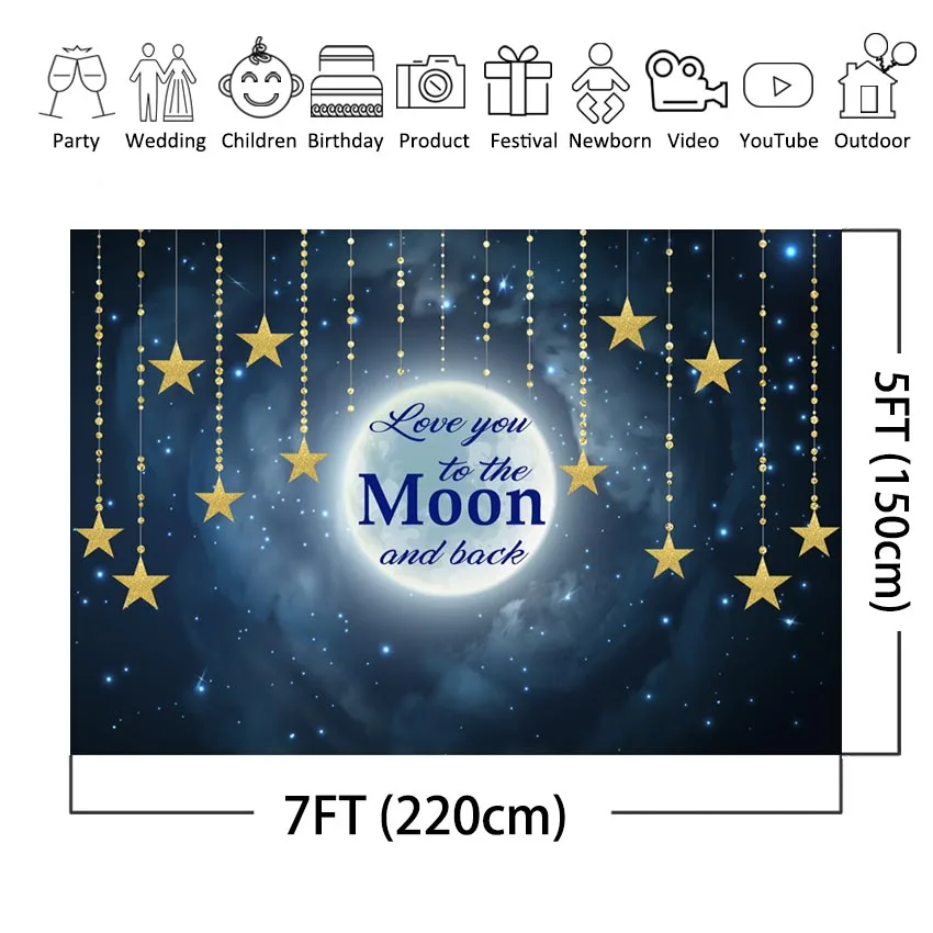 Фон для фотосъемки с надписью Love You to the Moon and Back Baby Shower мерцающий фон украшением в