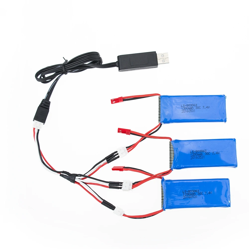 3 шт. литий полимерные аккумуляторы 7 4 в 1200 мАч с зарядным устройством USB и кабелем