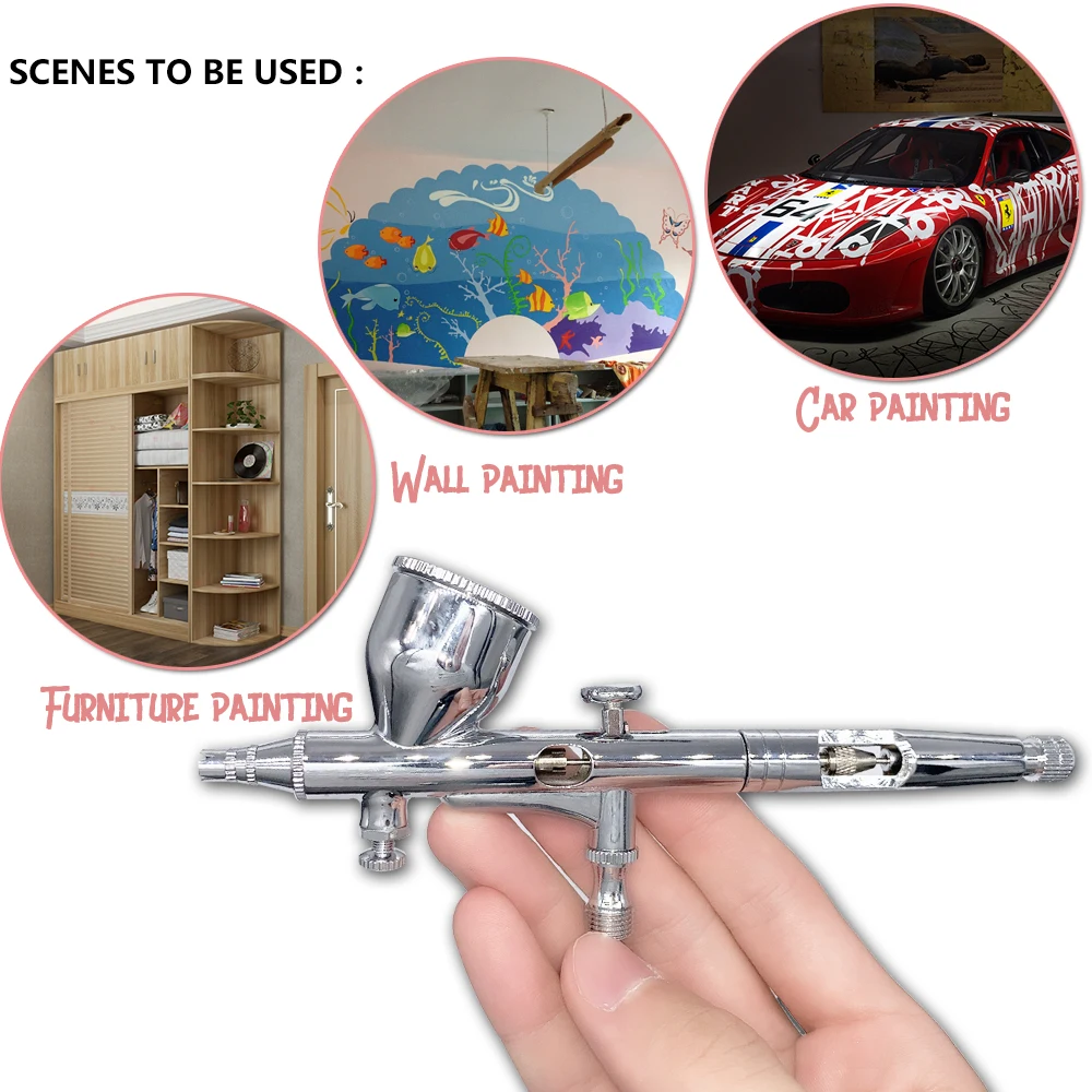 

Airbrush High Precision Car Airbrush Tool Dual Action Gravity Feed Airbrush With 0.2 0.3 0.5mm Nozzles And 6.23ft Hose AB-180K