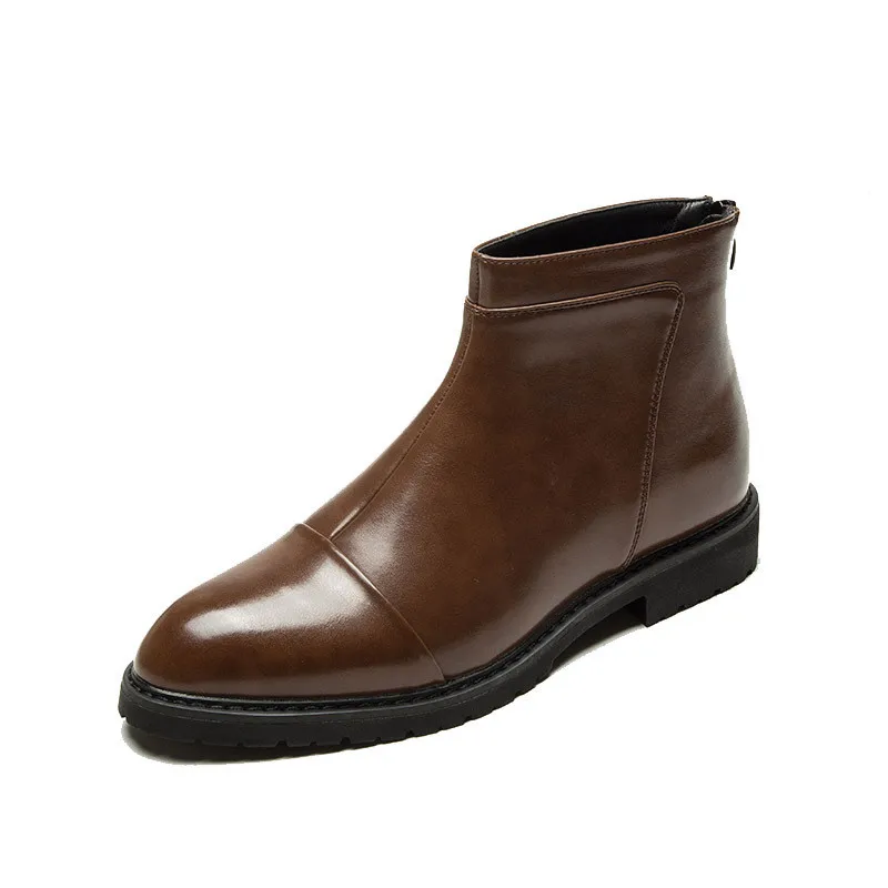 brown-78093 LIN KING/Новинка; сезон осень; мужские кожаные ботинки челси с высоким берцем; повседневные короткие ботинки; модные ботинки с острым носком на молнии; мужские Ботильоны; botas - Цвет: brown-78093