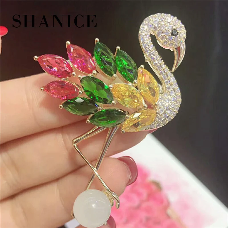 Женская брошь в форме Фламинго SHANICE разноцветная груши украшенная