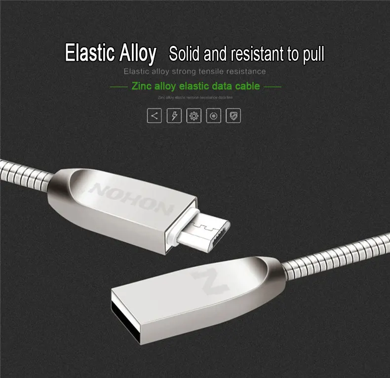 NOHON, Micro USB кабель, Цинковый металл, кабель для зарядки samsung, Xiaomi, huawei, htc, Android, мобильный телефон, быстрая зарядка, кабели синхронизации данных