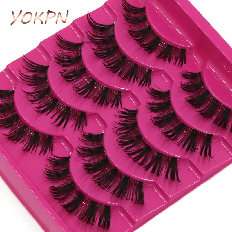 

YOKPN Handmade False Eyelashes High-Quality Natural Thick Fake Eyelashes Transparent Stems Makeup Tools Lashes