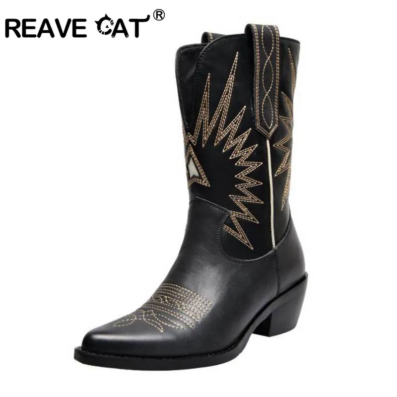 Женские ковбойские сапоги для верховой езды REAVE CAT из искусственной кожи с острым