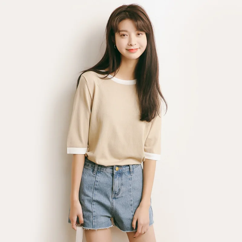 Высокая Эластичность Повседневная футболка s Женская Летняя короткая