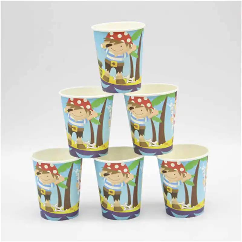 cup 6PCS Пиратская мультяшная морская тематика для мальчиков и девочек, принадлежности для дня рождения, одноразовая посуда, украшение для детского душа - Цвет: cup 6PCS