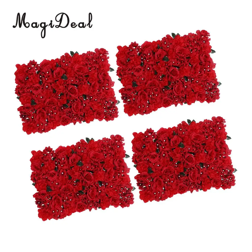 

4pcs Artificial Flower Wall Wedding Venue Flower Pillar Main Road Decor Red