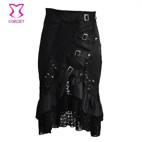 Женская винтажная юбка в стиле стимпанк, черная атласная юбка в стиле бурлеск с цветочным кружевом, готическая юбка размера плюс 6XL