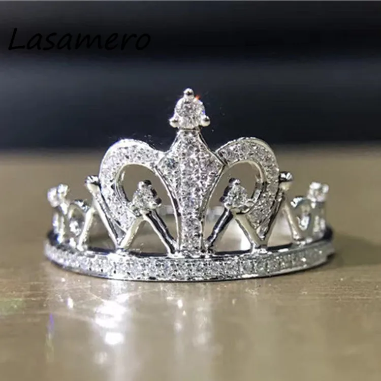 LASAMERO 0.19CTW 18 k твердая Золотая натуральная корона с алмазами кольцо
