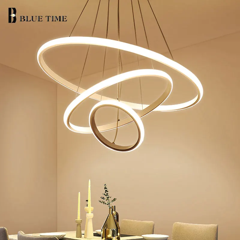 

Creative Modern Home LED For Living Room Bedroom Dining Room White&Black&Golden&Coffee Circle Frame LED Chandeliers AC 110V 220V