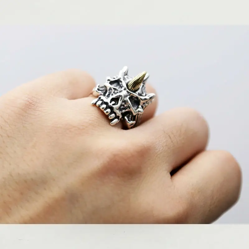 

Pure 925 Sterling Silver Skull Ring For men Warcraft devil Fashion Wide Skeleton Unicorn Jewelry Gift 281