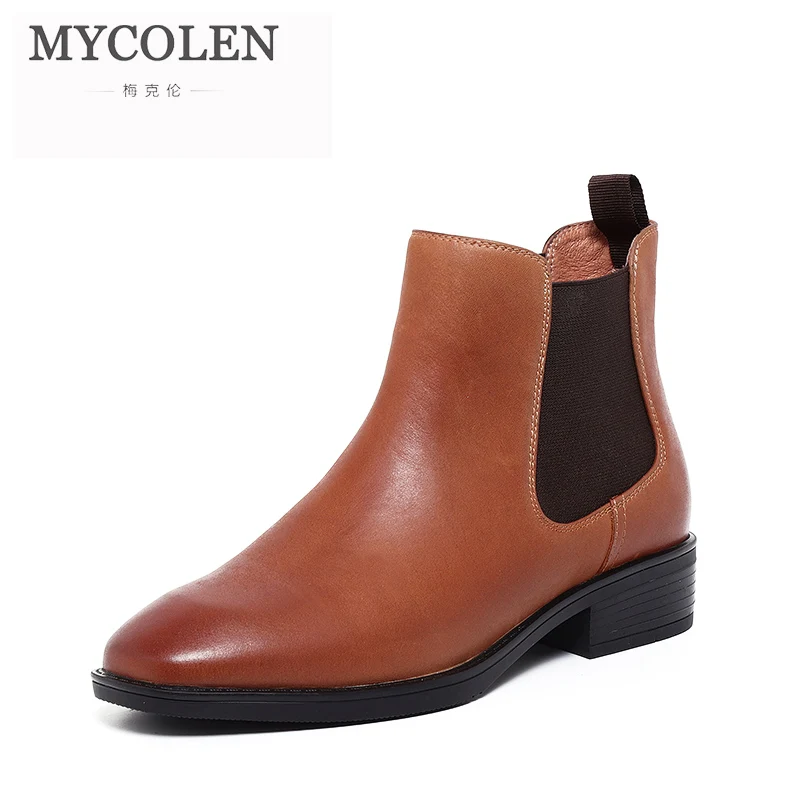 MYCOLEN 2018 Autumn Genuine Leather Boots Women Designer Handmade Low Heels Casual Ankle Shoes Woman Stivaletti Donna | Обувь