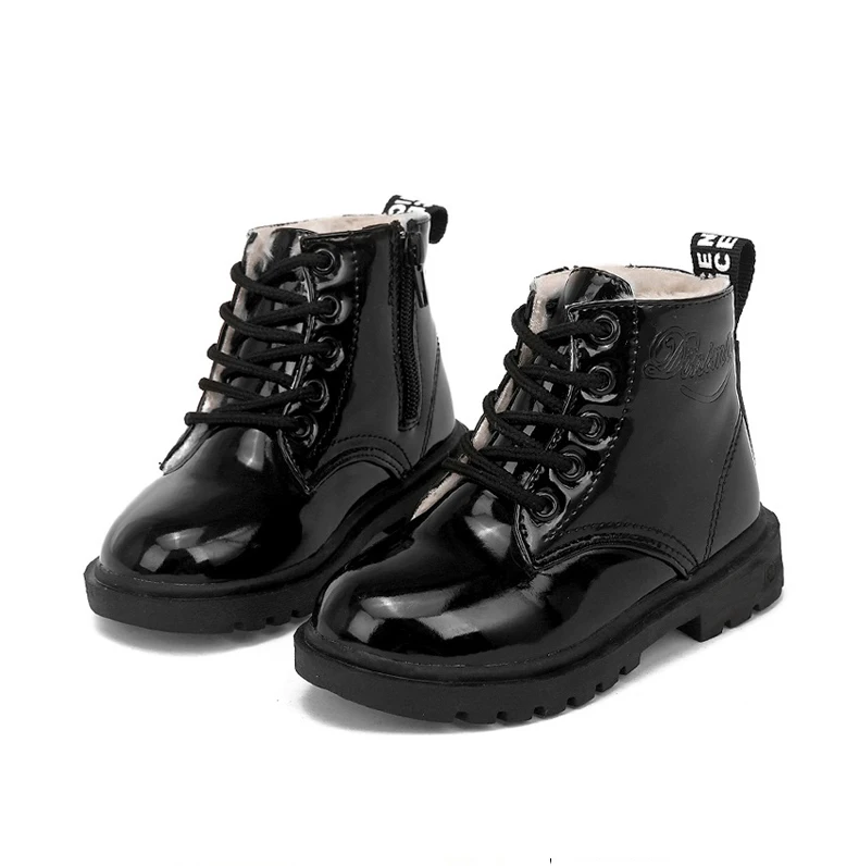 Зимние однотонные Ботинки Martin из лакированной кожи для маленьких мальчиков и