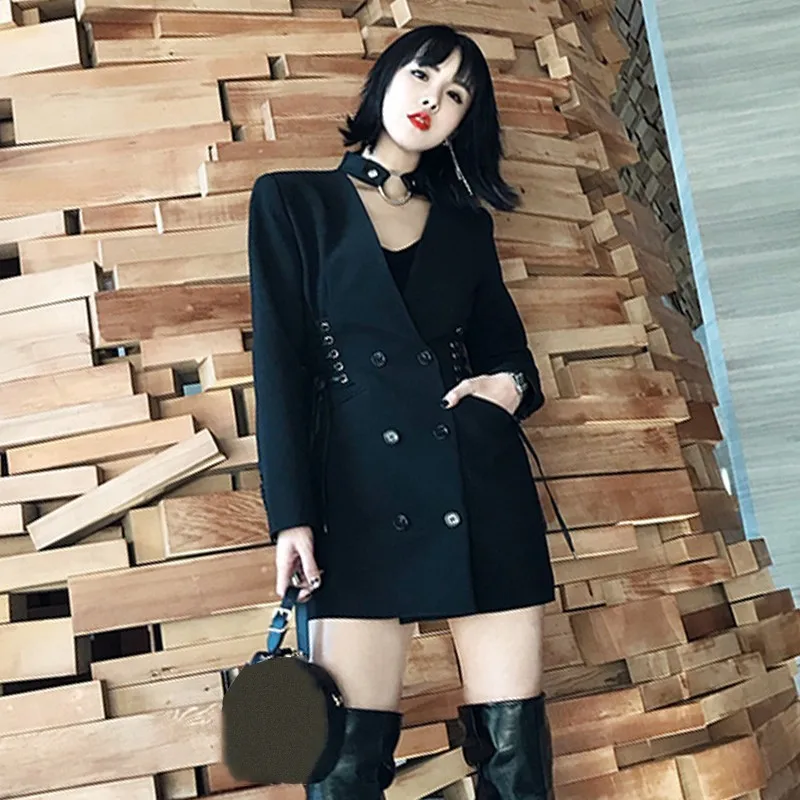 Женское платье блейзер TWOTWINSTYLE Осеннее мини на шнуровке с длинными рукавами и