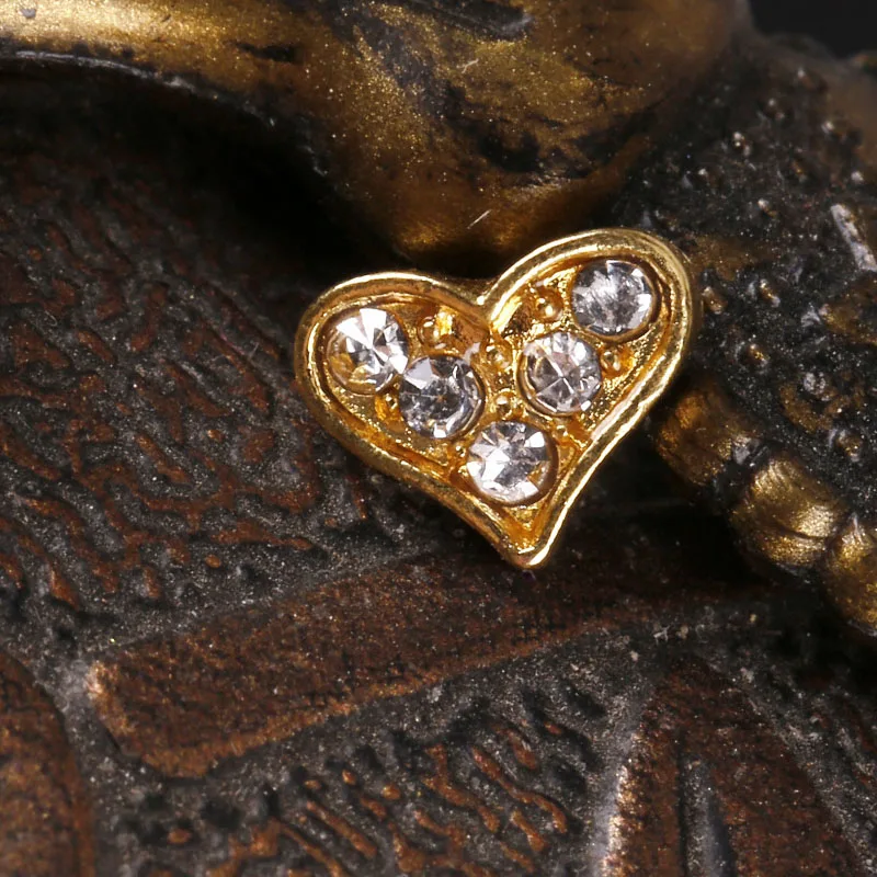 10 шт. золотые металлические стразы в форме сердца 3d украшения для ногтей наклейки