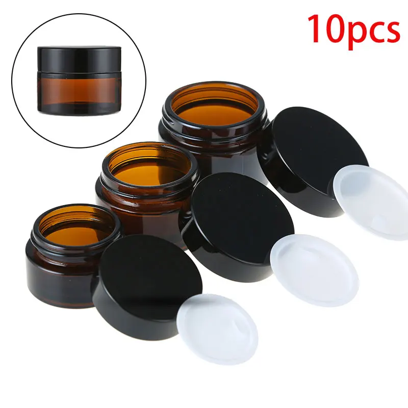 

10pcs Empty 5g 10g 15g 20g 30g 50g Amber Glass Jars Containers Cosmetic Cream Lotion Powder Bottles Pots Travel Container
