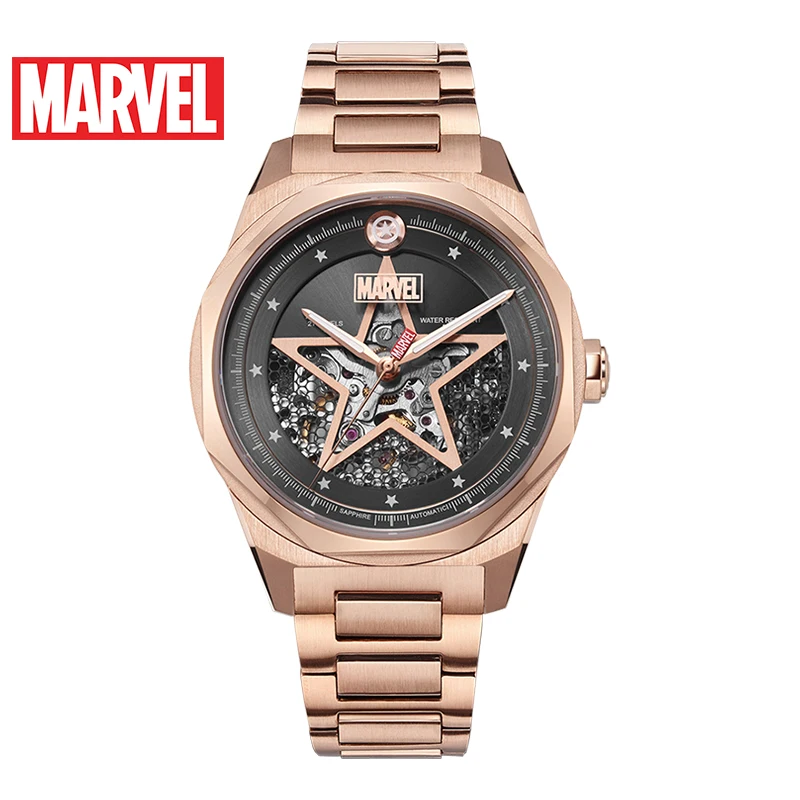 Часы Marvel Avengers с полым скелетом автоматические водонепроницаемые мужские часы