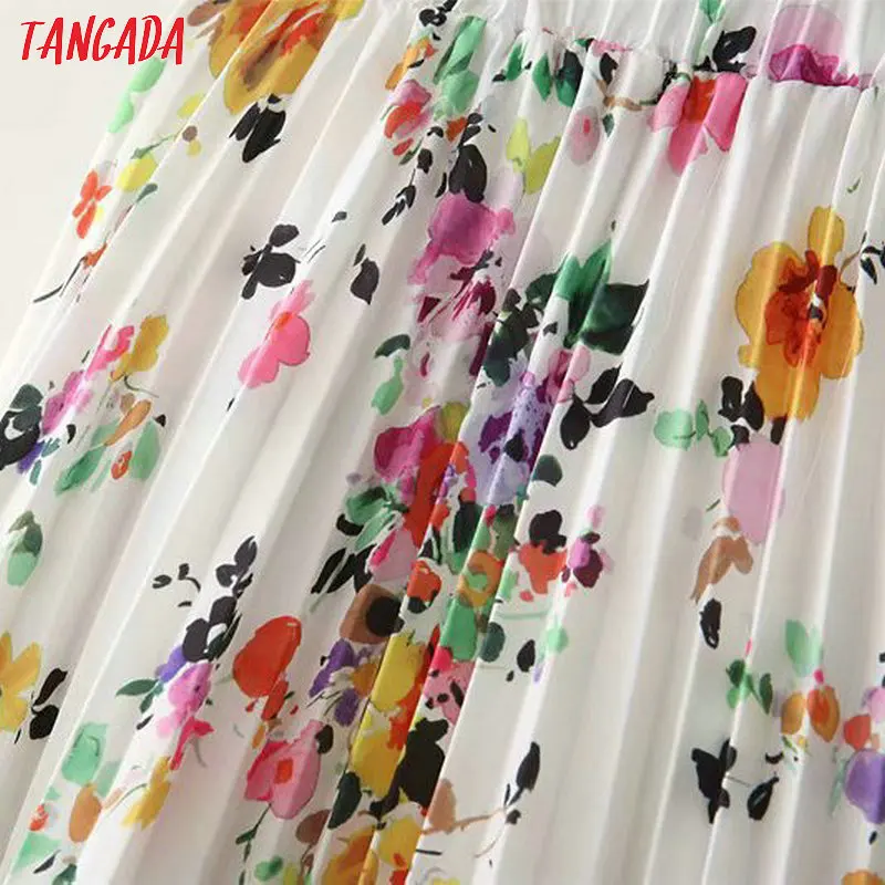 Tangada плиссированная юбка юбка плиссе юбка миди юбка ниже колена юбка с цветочным принтом юбка с цветами шифоновая юбка летняя юбка юбка-трапеция XD356