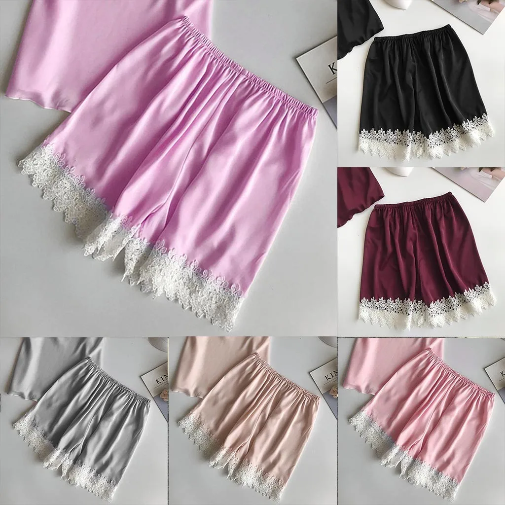 Новые модные женские короткие кружевные пижамные брюки удобные классные летние однотонные пижамы 4 размера 6 цветов