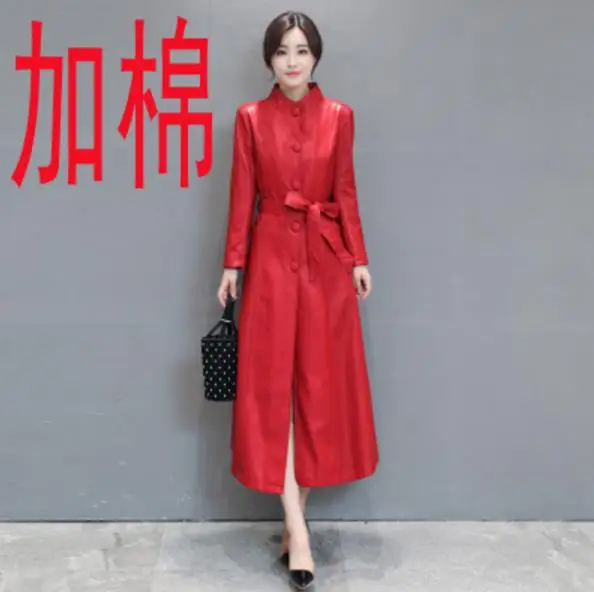 red - Thicken Новые зимние женские новые пальто из овчины женские длинные пальто Высококачественный большой размер женские осенние приталенная кожаная куртка 5XL - Цвет: red - Thicken