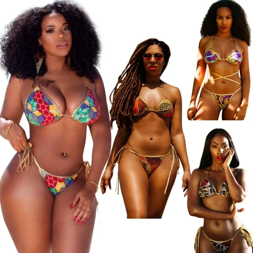 2017 Женщины Весна Лето Сексуальная Племенной Винтаж Печать Мода Пляж Два Набора