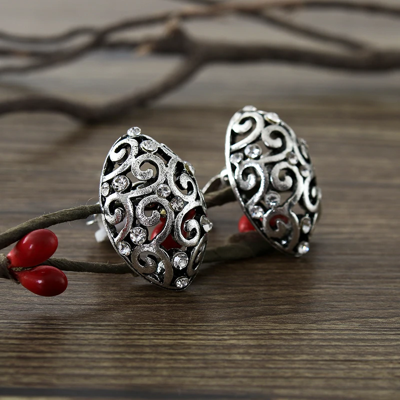 Модные женские винтажные резные полые клипсы для ушей хрустальные подарочные