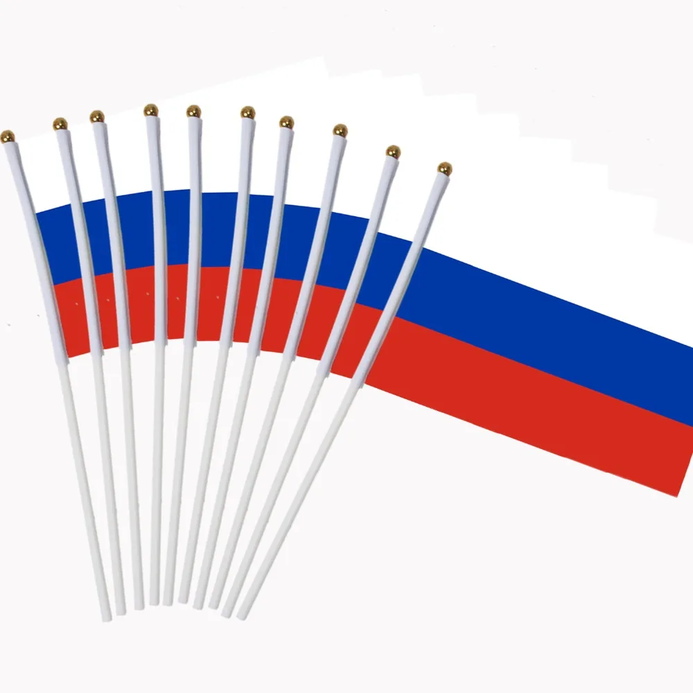 Маленькие флагштоки с русским флагом 14x21 см 10 шт. пластиковые для занятий спортом