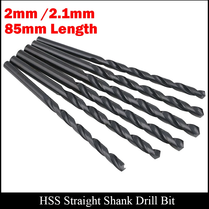 

2mm 2.1mm 85mm Length Wood Plastic Metal AL High Speed Steel HSS Fully Ground Black Finished Straight Shank Twist Drill Bit