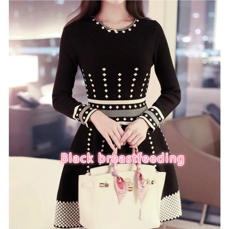 Новинка 2019 осенне-зимнее плотное вязаное платье для кормления грудью одежда |