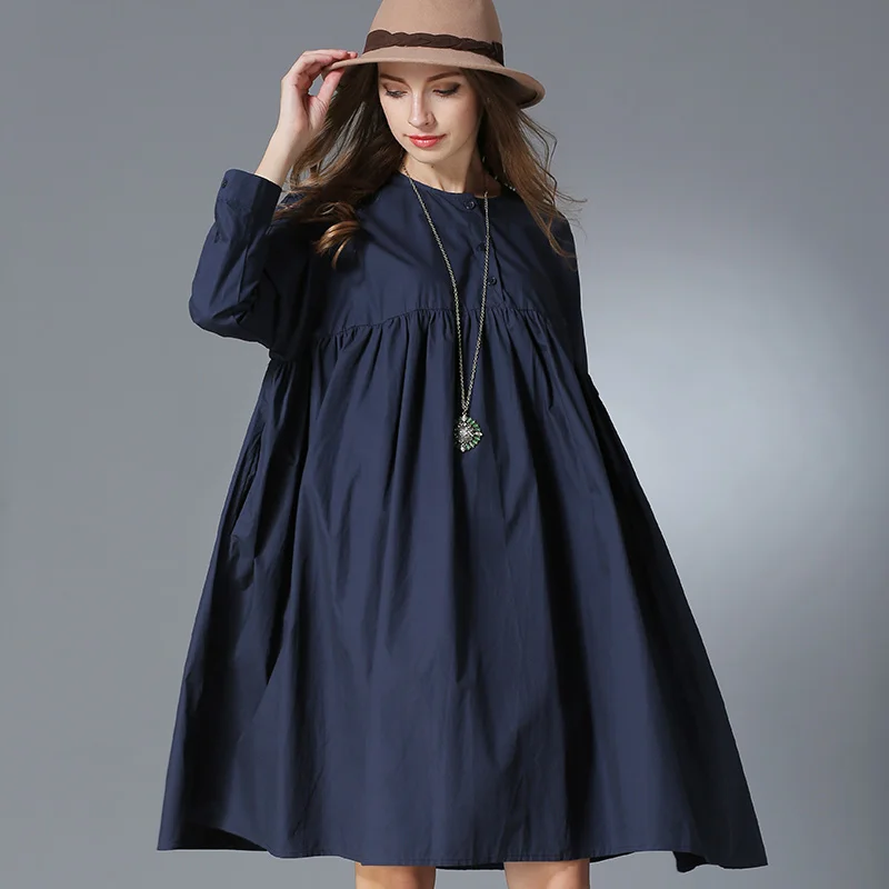 

Women Plus size dresses loose casual high waist crew neck long sleeve Cotton dress Elegant maternity dress solid big size