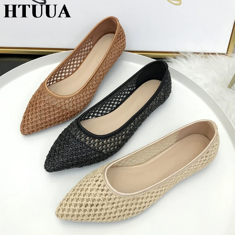 HTUUA/2019 г. Весенне-летние туфли на плоской подошве с тростниковым плетением