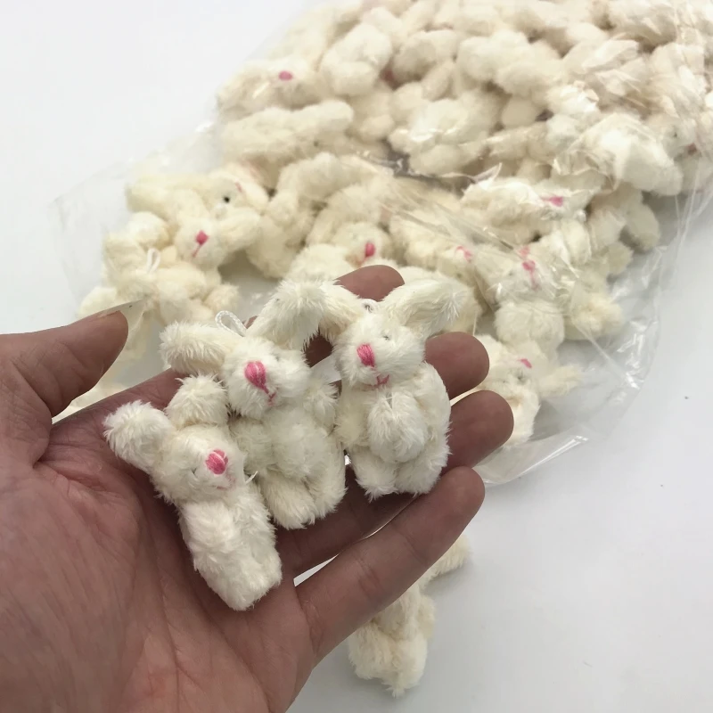 

100pc/lot 3.5cm 4cm Soft Mini Joint Rabbit Pendant Bunny For Key Chain Bouquet Toy Doll DIY Ornaments Gifts