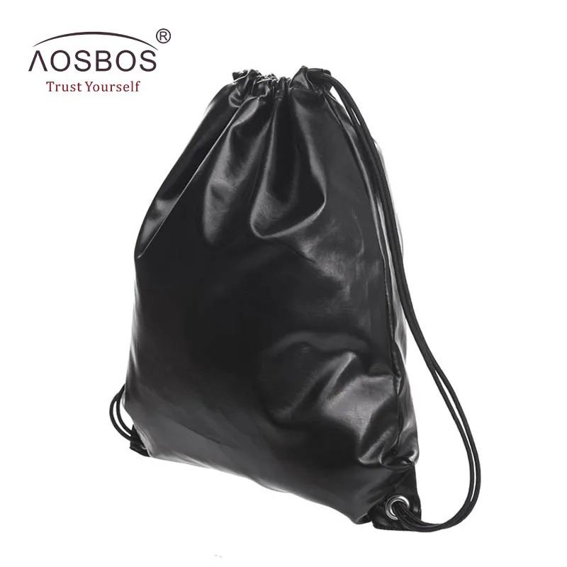 black 2 Aosbos PU кожаная сумка на шнуре для обуви для мужчин и женщин Спорт Тренажерный зал Открытый шнурок рюкзак для фитнеса обувь для плавания шоппинг - Цвет: black 2