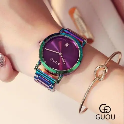 purple Женские модные красочные часы из нержавеющей стали, роскошные изысканные женские часы, reloj mujer relogio feminino - Цвет: purple